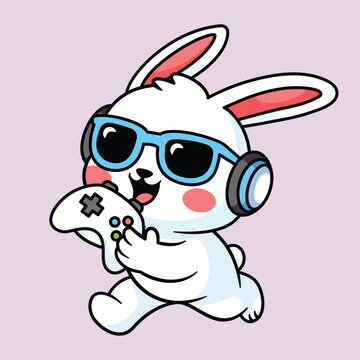 Cool Gaming Rabbit Character with Headphones and Sunglasses