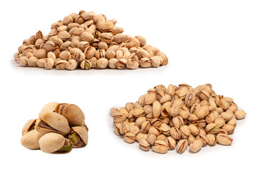 Tasty pistachios isolated on a white background.