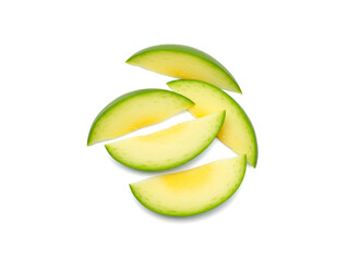 Green mango sliced isolated on white background.