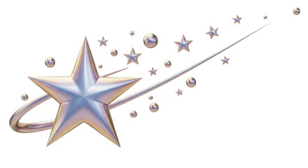 Isolated Shooting Star with Metallic Trail and Sparkling Orbs
