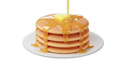 Isolated Stack of Pancakes with Butter and Dripping Syrup