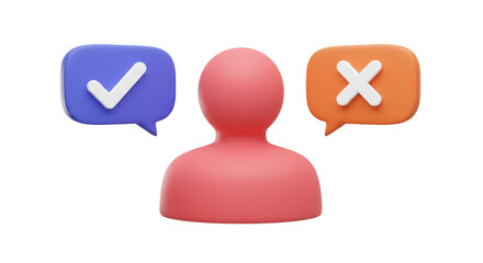 Isolated Person with Check Mark and Cross Mark Chat Bubbles