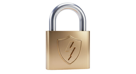 Isolated Golden Padlock with Lightning Bolt Symbol