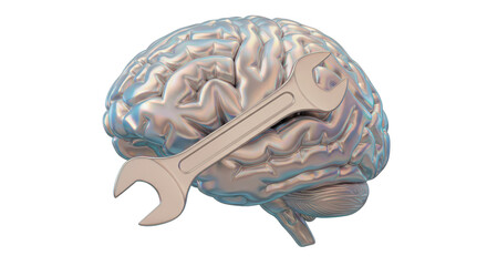 Isolated Brain with Wrench Symbolizing Mental Repair
