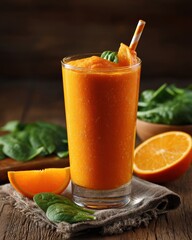 Refreshing orange smoothie with spinach, perfect for a healthy and delicious treat.