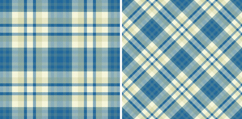 Two seamless pastel blue and beige plaid patterns.  Perfect for textile design, wallpaper, wrapping paper, or website backgrounds.  Classic and versatile, these checks offer a timeless aesthetic.