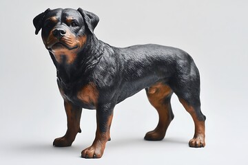 Obraz premium A rottweiler dog standing in a studio with a white background looking at the camera with alert expression