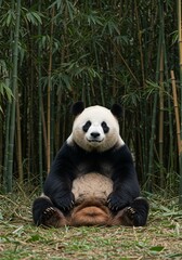 Obraz premium 穏やかジャイアントパンダ 竹林でゆったり休憩