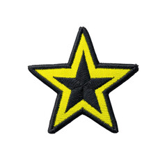 Obraz premium Yellow and black embroidered star patch with bold outline, perfect for clothing decoration or accessories. design is simple yet striking, adding touch of flair to any fabric