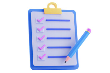 A clipboard with a checklist and a pencil, featuring colorful checkmarks and lines.