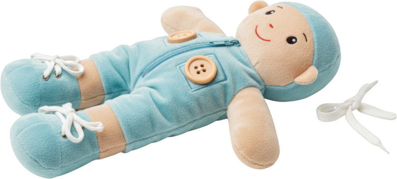 Adorable Baby Plush Toy Soft Blue Outfit Buttons Shoes Lying Down Cute