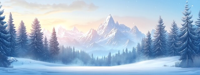 Snowy Mountain Forest Landscape