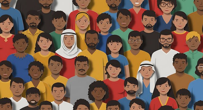 Diverse Crowd of Smiling Faces, Global Unity Concept