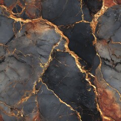 Seamless Polished Black Marble Texture with Golden Veins High-Resolution Background Image