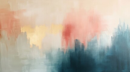 Abstract landscape painting with soft color transitions.