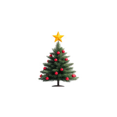 Fototapeta premium Decorated Christmas tree with star on top and red ornaments creates festive holiday atmosphere