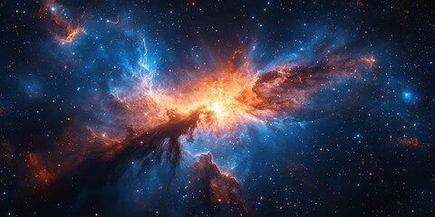 Bright nebula in deep space showcasing vibrant colors and intricate patterns