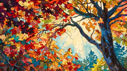 Autumn leaves falling forest nature art colorful environment upward view seasonal beauty