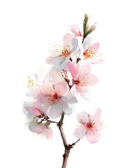 Naklejka premium Delicate Watercolor Cherry Blossom Spray, Soft Pink And White, Symbolizing Spring And Artistic Simplicity