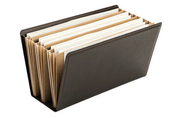 Accordion file organizer with multiple compartments for sorting documents.