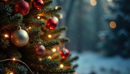 A beautifully decorated Christmas tree with ornaments and twinkling lights , sparkle, silver, merry