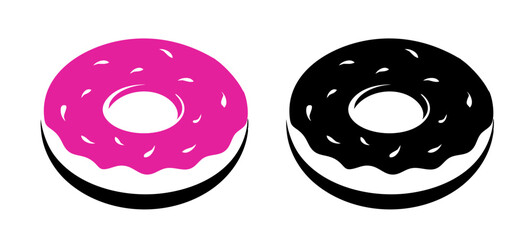 Fototapeta premium Donut icon in vibrant pink and black colors, flat design 