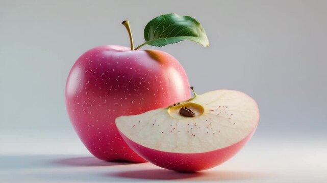 Pink apple slices isolated against a white backdrop.