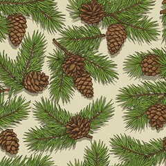 Fototapeta premium Seamless Pattern: Pine Cones and Branches