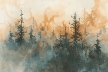 Ethereal Forest Landscape with Mist and Soft Earthy Tones