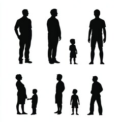 The stages of a man's growing up - infant, child, teen, adult, elderly. Collection of silhouettes of men of different ages. Vector illustration isolated on white background