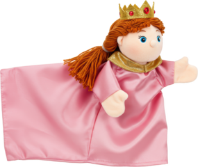 Adorable Princess Hand Puppet Pink Dress Crown Red Hair Girl Toy