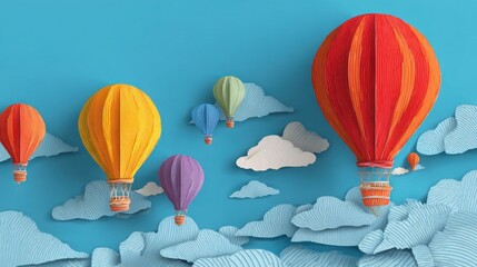 Obraz premium Colorful hot air balloons floating in a sky filled with fluffy clouds