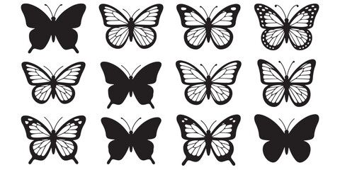 set of vector icon various butterfly silhouette