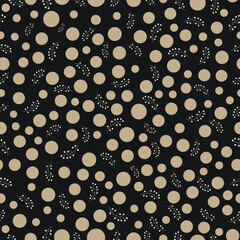 Seamless polka dot pattern with beige circles and stem on a dark black background. ideal for textiles, wallpaper, gift wrap, and digital art prints.