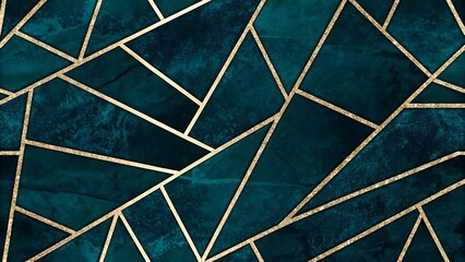 Geometric Teal and Gold Pattern for Modern Design. A striking abstract design featuring...