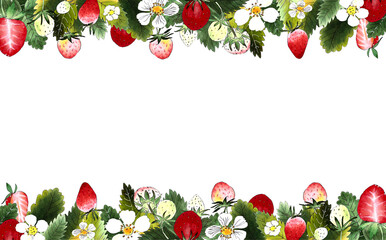 Strawberry Border with Blossoms and Leaves