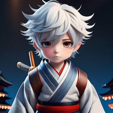 Anime-Samurai-Junge mit gro&szlig;em Schwert