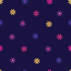 A vibrant Colorful floral seamless pattern, geometric flowers. Good for textile print, creative projects or wrapping paper