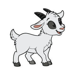 Cheerful Cartoon White Goat with Black Markings – Friendly Animal Illustration