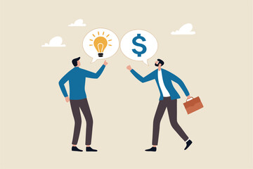 Venture capital, project pitching for funding or VC investment, selling idea for money or angel investment for startup project concept, young entrepreneur pitching idea to raise venture capital fund.