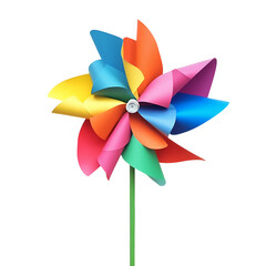 Paper windmill pinwheel - Colorful on white and transparent background.