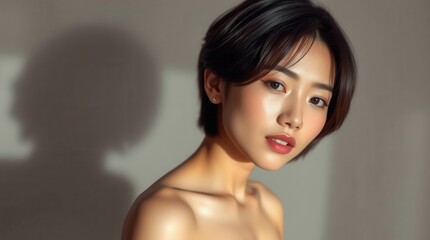 Beautiful Young Asian Woman with Short Hair Portrait