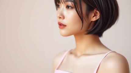 Beautiful Young Asian Woman with Short Hair Portrait