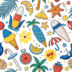 Vibrant summer pattern with tropical motifs