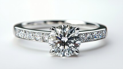 Elegant diamond ring with a central stone and side stones.
