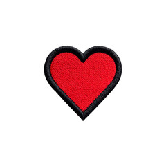 Fototapeta premium Red heart patch with black border, symbolizing love and affection, isolated on transparency background. embroidered texture adds tactile element to design