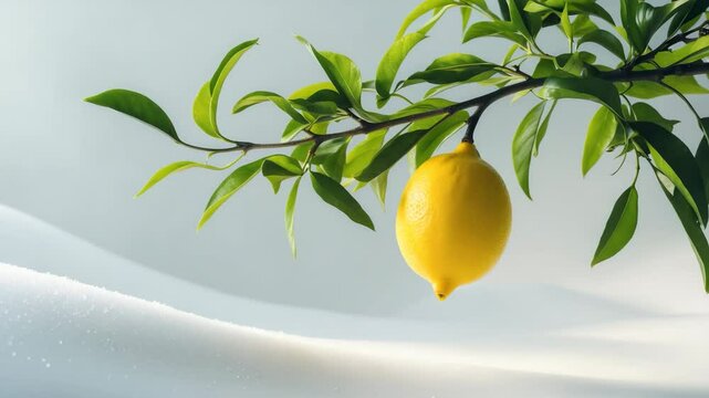 Lemon fruit at maturity on a branch with green foliage.