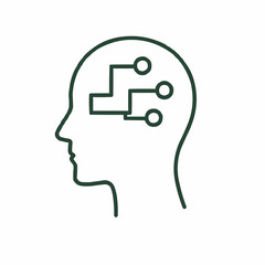 Minimalistic human head outline with a simplified circuit pattern inside the brain area, symbolizing AI cognition.