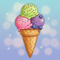 Three Scoop Ice Cream Cone with Sprinkles