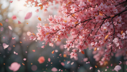 Blossom Ballet: Delicate cherry blossoms in full bloom, their pink petals dance in the gentle breeze, creating an ethereal display of spring beauty.